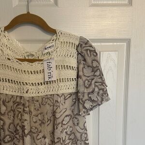NWT- Floral Crochet Yoke Top